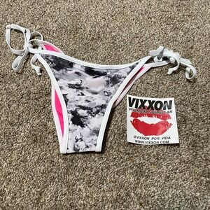 Pink & Black Marble Tie-Side Bikini Bottom